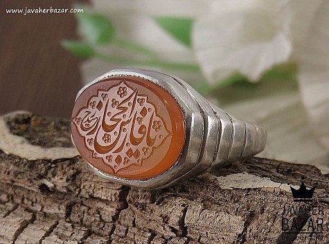 انگشتر نقره عقیق یمنی نارنجی مردانه [شرف الشمس و یا فارس الحجاز] - 36008